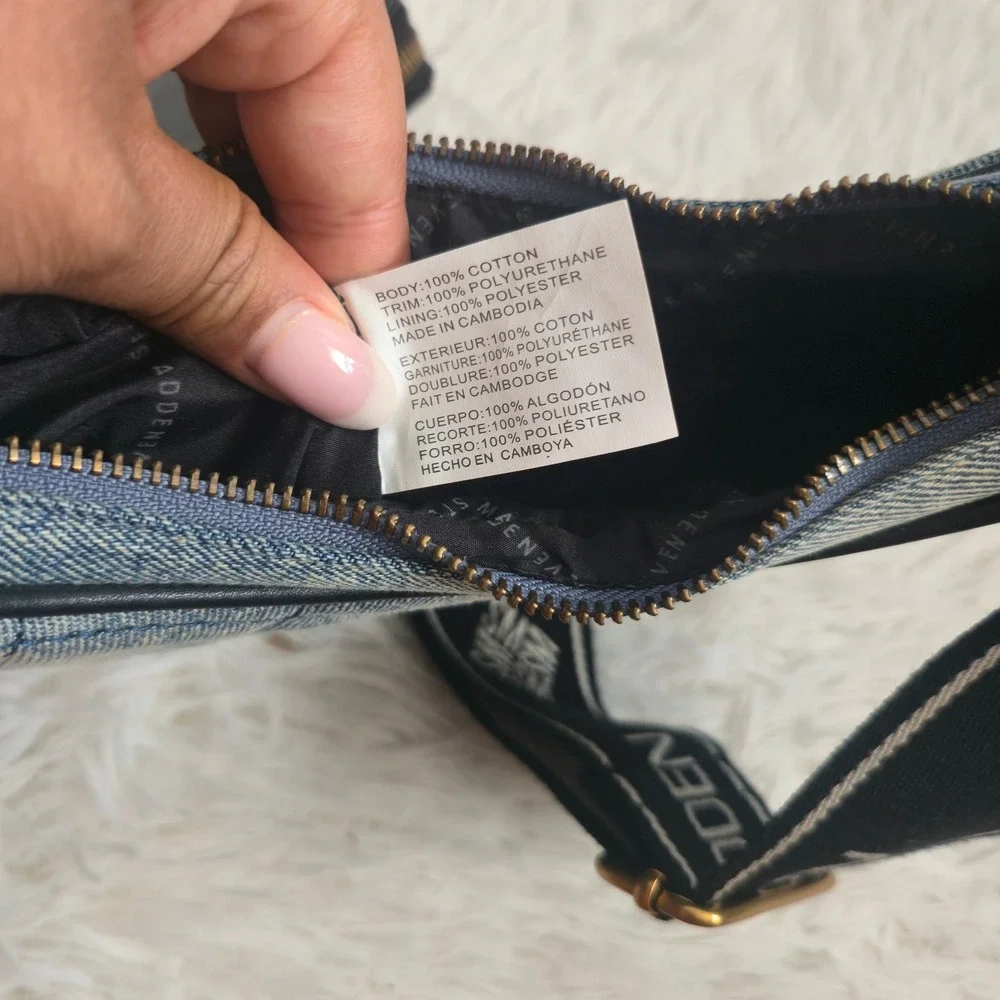 Steve Madden Blue Quilted Denim Crescent Shoulder Bag With Coin Purse Logo Strap